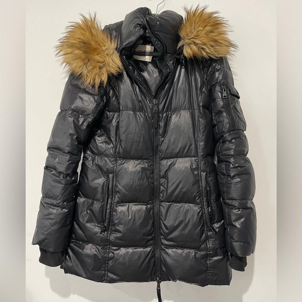 S13 NYC Down Puffer Jacket with Faux Fur Trimmed Hood in
Jet Black